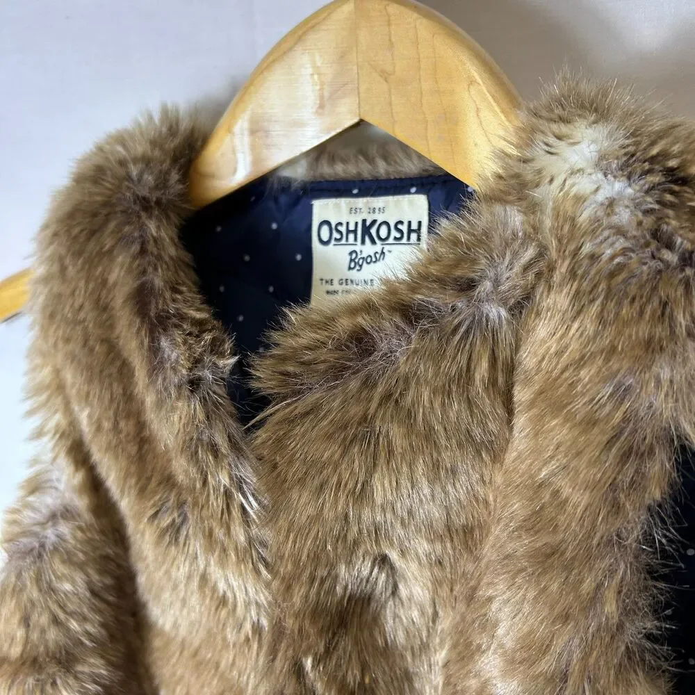 Oshkosh B'Gosh Girl's Brown Faux Fur Sleeveless Belted Vest Girl's Size 7